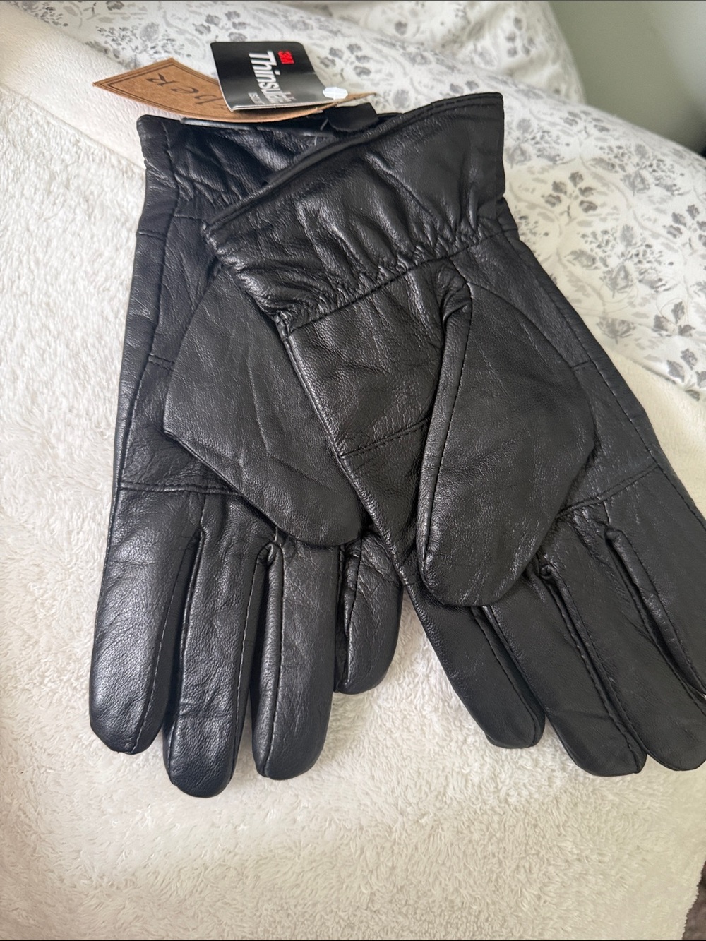 3M Thinsulate Black Leather Men's Gloves